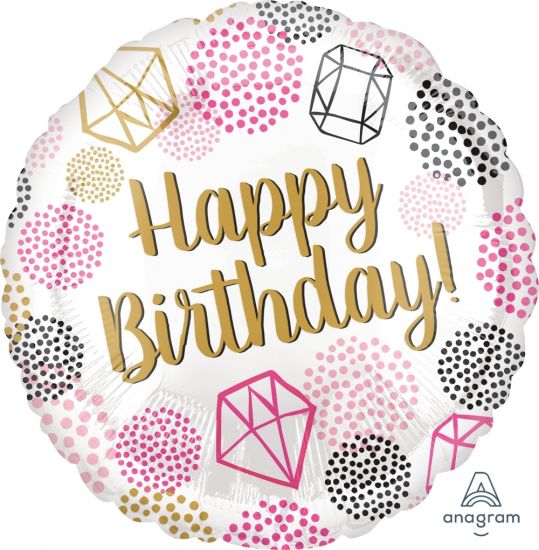 45cm Foil Round Balloon Happy Birthday Gems #39626 - Each (Pkgd.)