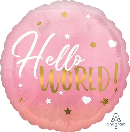 45cm Foil Balloon Hello World! Baby Girl #39724 - Each (Pkgd.)