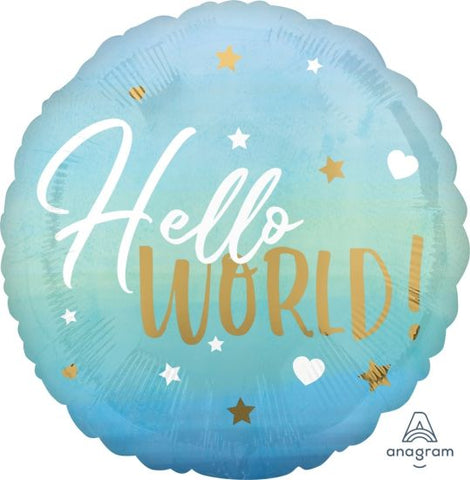 45cm Foil Balloon Hello World! Baby Boy #39730 - Each (Pkgd.)