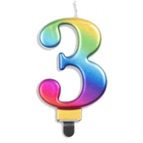 Jumbo Numeral Candle RAINBOW THREE #431233 Each