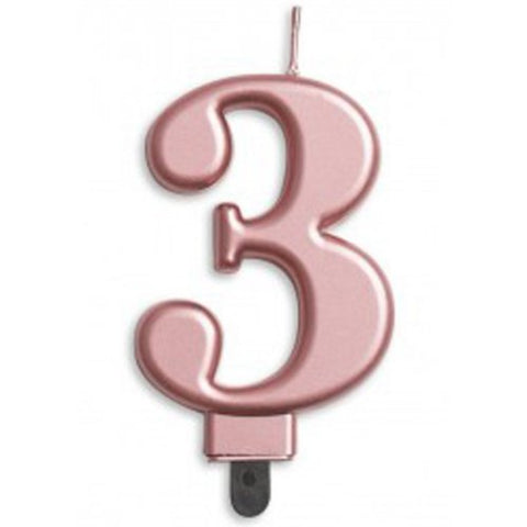 Jumbo Numeral Candle ROSE GOLD THREE #431273 Each