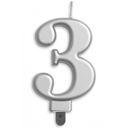 Jumbo Numeral Candle SILVER THREE #431253 Each