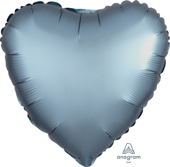 45cm Heart Foil STEEL BLUE Satin Luxe #HA36814 - Each (pkgd.)