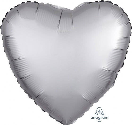 45cm Heart Foil PLATINUM Satin Luxe #HA36806 - Each (pkgd.)