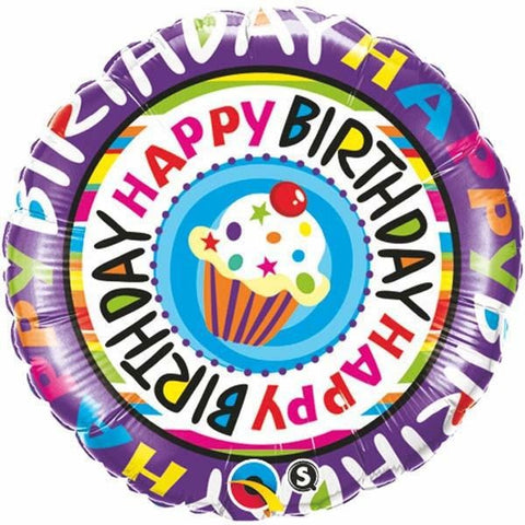 45cm Round Foil Happy Birthday Repeat Cupcake #41635 - Each (Pkgd.) SPECIAL ORDER ITEM