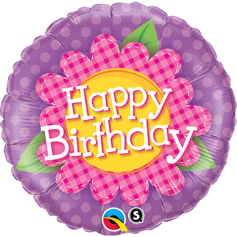 45cm Round Foil Birthday Pink Daisy Plaid #43393 - Each (Pkgd.) SPECIAL ORDER ITEM