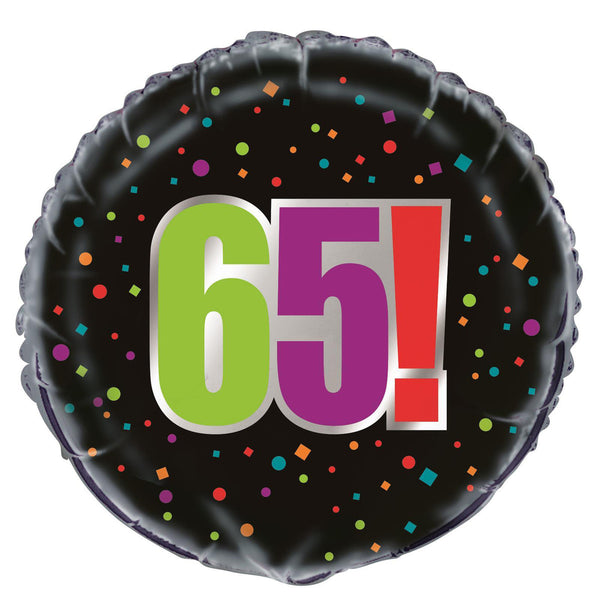 45cm Round Foil Birthday Cheer 65! #M45829- Each (Pkgd.)