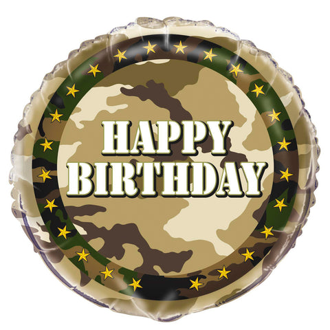 45cm Round Foil Military CAMO Happy Birthday #M48537- Each (Pkgd.)