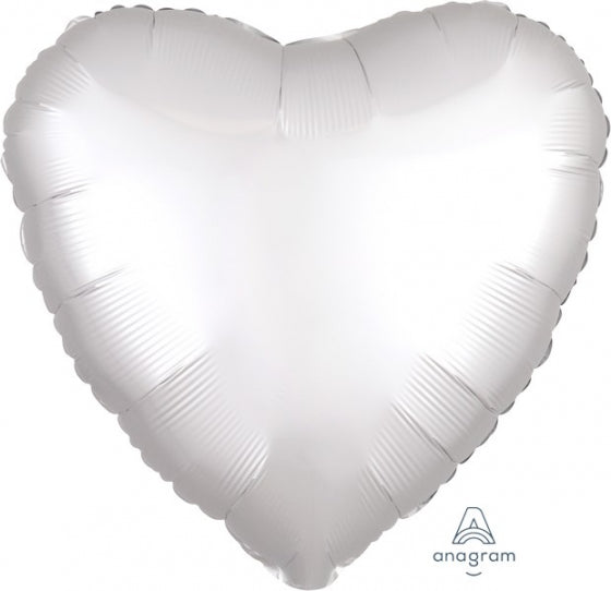 45cm Heart Foil WHITE Satin Luxe #HA38590 - Each (pkgd.)