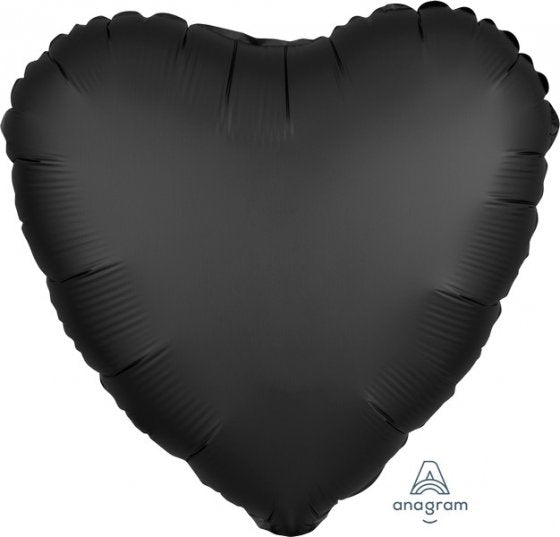 45cm Heart Foil ONYX BLACK Satin Luxe #HA38035 Each (pkgd.)