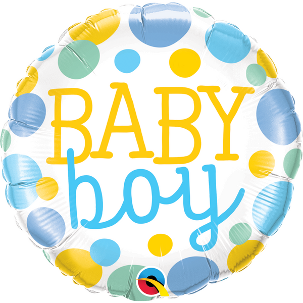 45cm Round Foil Baby Boy Dots #55385 - Each (Pkgd.)