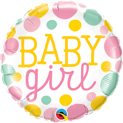 45cm Round Foil Baby Girl Dots #55388 - Each (Pkgd.)