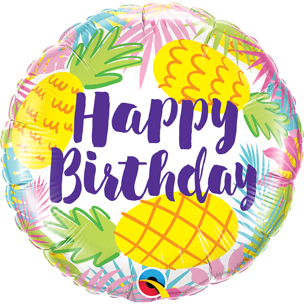 45cm Round Foil Birthday Pineapples #57268 - Each (Pkgd.)