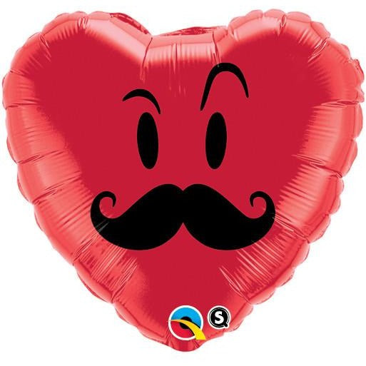 45cm Heart Foil Mr. Mustache #60066 - Each (Pkgd.) SPECIAL ORDER ITEM