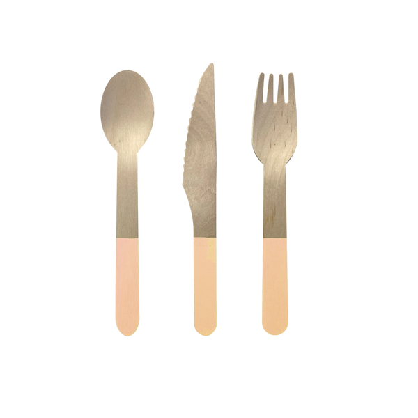 Wooden CUTLERY Set Pastel Peach 30pk #6017PHP