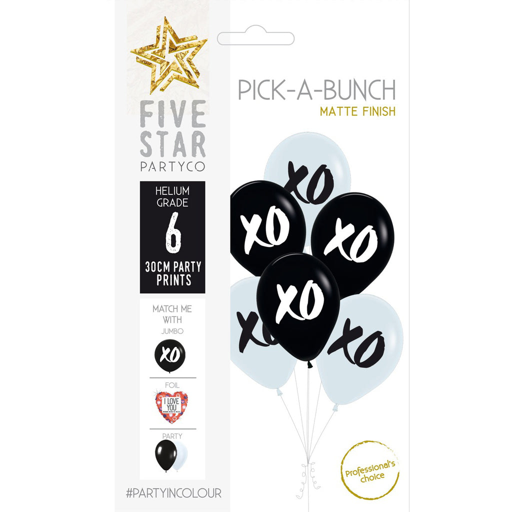 30cm Pick A Bunch XO Black & White- pack of 6 #750028