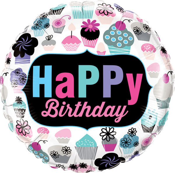 45cm Round Foil Birthday Cupcakes Emblem #78669 - Each (Pkgd.)