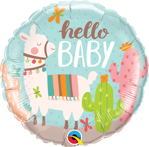 45cm Foil Balloon Hello baby Llama #78689 - Each (Pkgd.)