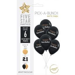 30cm Pick A Bunch Happy BIRTHDAY Black pack of 6 #750080