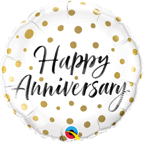 45cm Round Foil Happy Anniversary Gold Dots #85847- Each (Pkgd.)