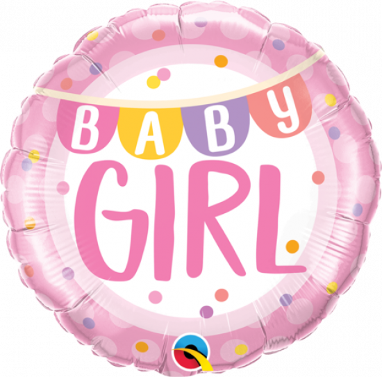 45cm Round Foil Baby Girl Banner & Dots #85851 - Each (Pkgd.)