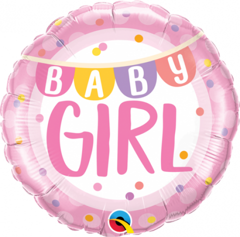 45cm Round Foil Baby Girl Banner & Dots #85851 - Each (Pkgd.)