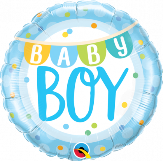 45cm Round Foil Baby Boy Banner & Dots #85901 - Each (Pkgd.)