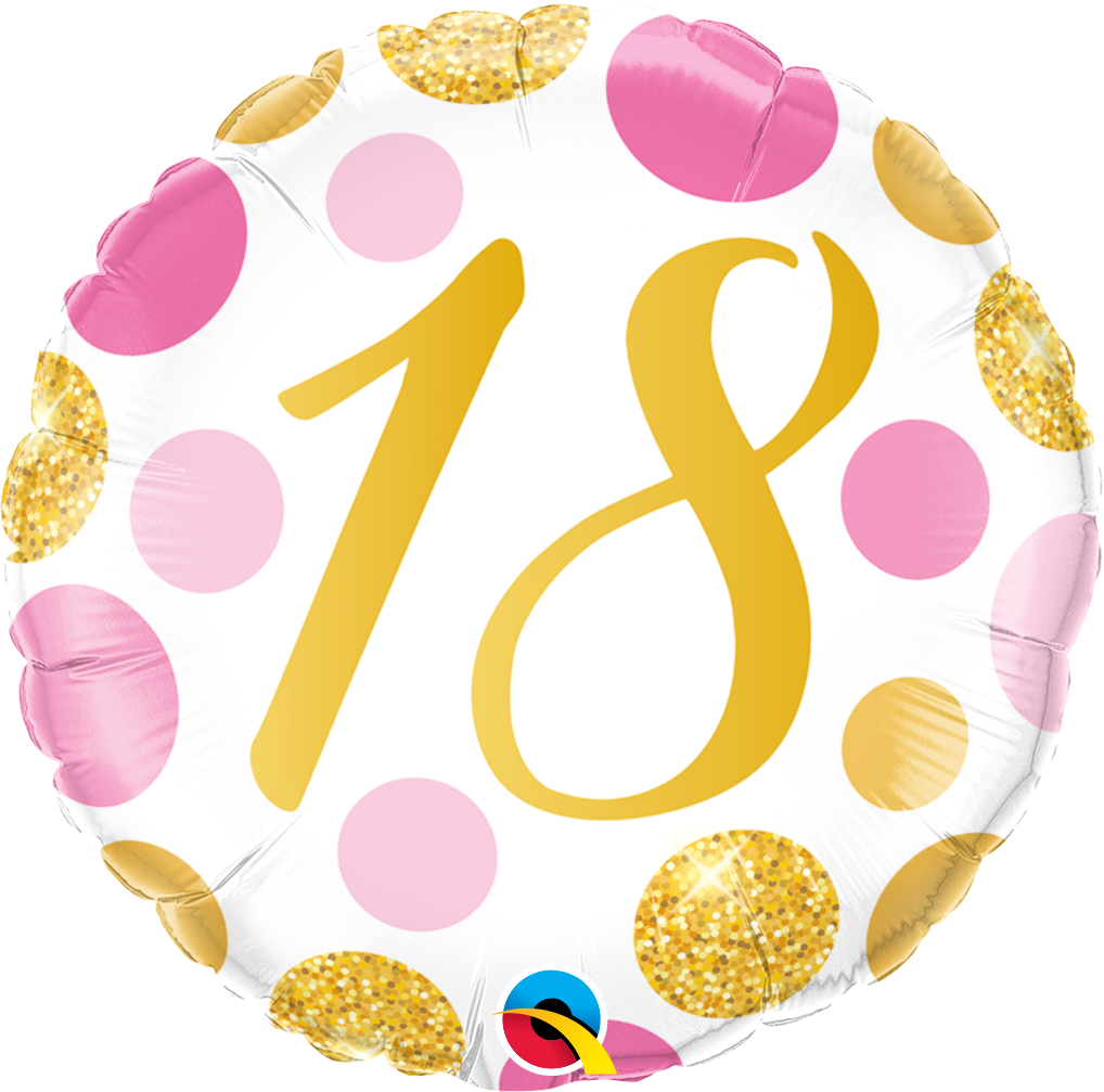 45cm Birthday Round 18 Pink & Gold Dots Foil Balloon #88175 - Each (Pkgd.)