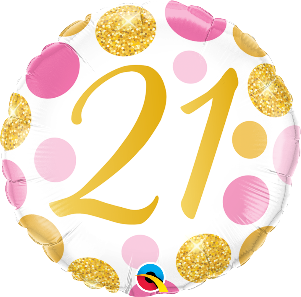 45cm Birthday Round 21 Pink & Gold Dots Foil Balloon #88178 - Each (Pkgd.)