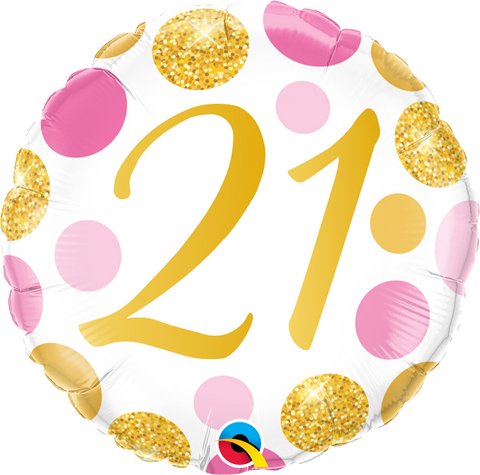 45cm Birthday Round 21 Pink & Gold Dots Foil Balloon #88178 - Each (Pkgd.)