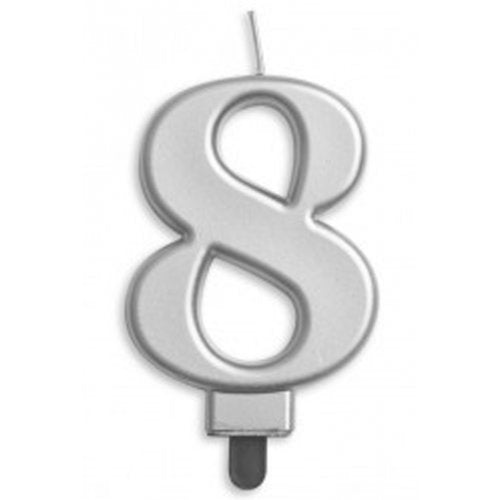 Jumbo Numeral Candle SILVER EIGHT #431258 Each