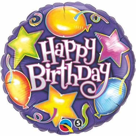 45cm Round Foil Birthday Stars & Balloons #91287 - Each (Pkgd.)