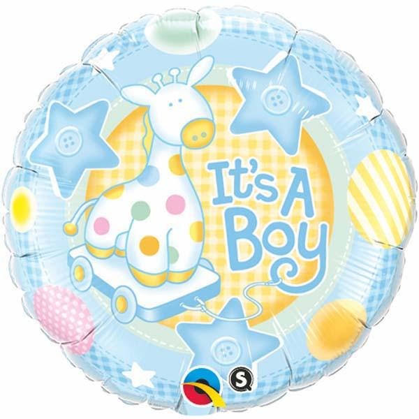 45cm Round Foil It's A Boy Soft Giraffe #91299 - Each (Pkgd.)