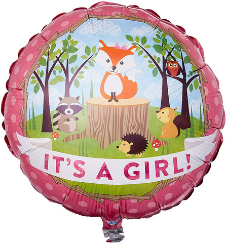 45cm Round Foil Woodland Baby Girl #209767 - Each (Pkgd.)