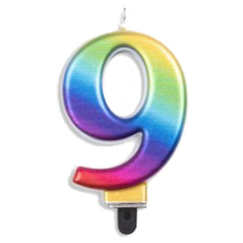 Jumbo Numeral Candle RAINBOW NINE #431239 Each