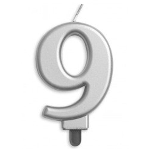 Jumbo Numeral Candle SILVER NINE #431259 Each