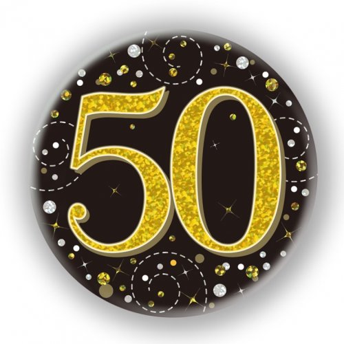 BADGE 75mm FIZZ B'day 50th Black/Gold #OT654495