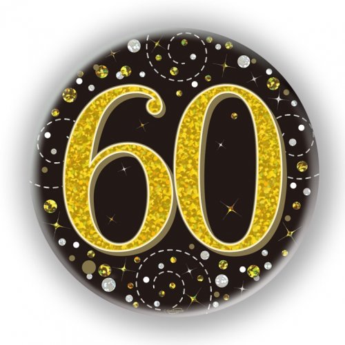 BADGE 75mm FIZZ B'day 60th Black/Gold #OT654501