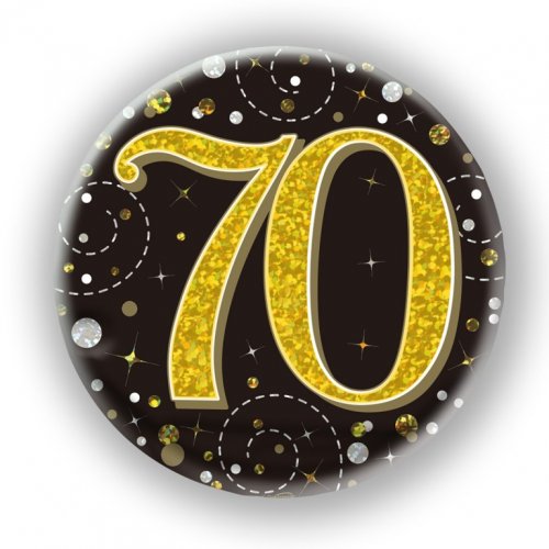 BADGE 75mm FIZZ B'day 70th Black/Gold #OT654525