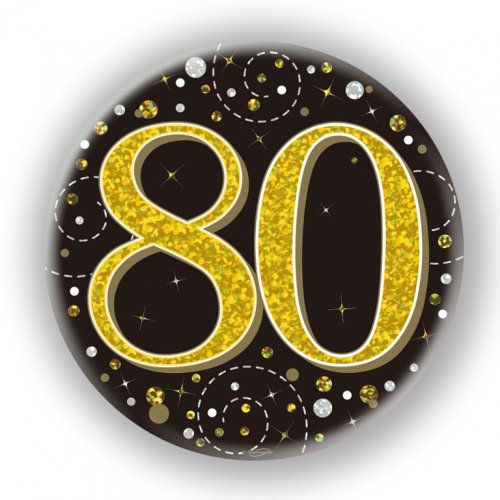 BADGE 75mm FIZZ B'day 80th Black/Gold #OT654532