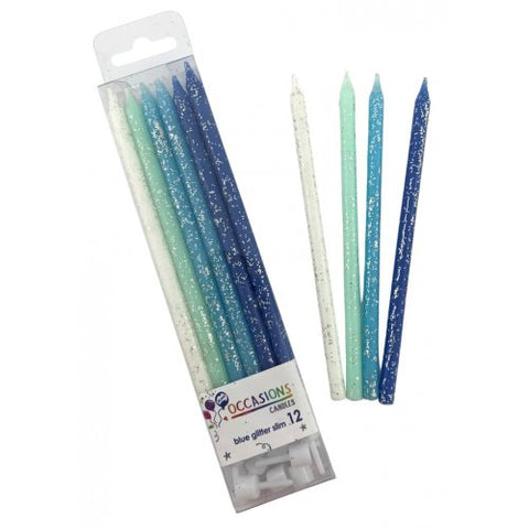 Candles Glitter BLUE Slim Box 12 #431197