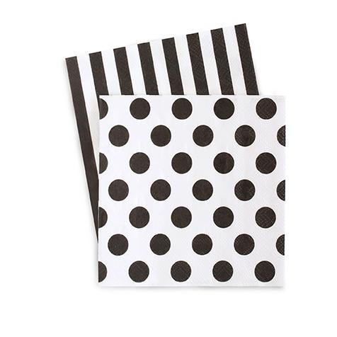 Bev Napkin BLACK Tie Spot/Stripe 20 Pack #PEBT2973