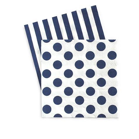 Bev Napkin NAVY Spot/Stripe 20 Pack #PENY4973