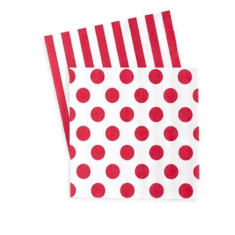 Bev Napkin RED Spot/Stripe 20 Pack #PERD8456