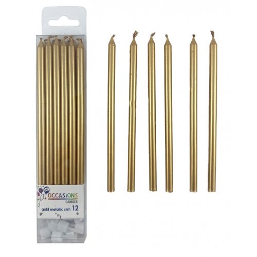 Candles METALLIC Gold Slim Box 12 #431190