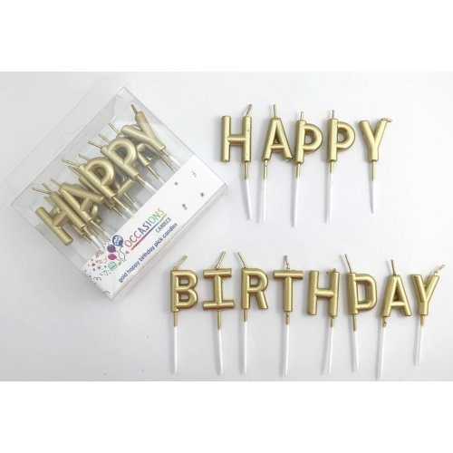 Candle Happy Birthday Pick Metallic Gold #442611