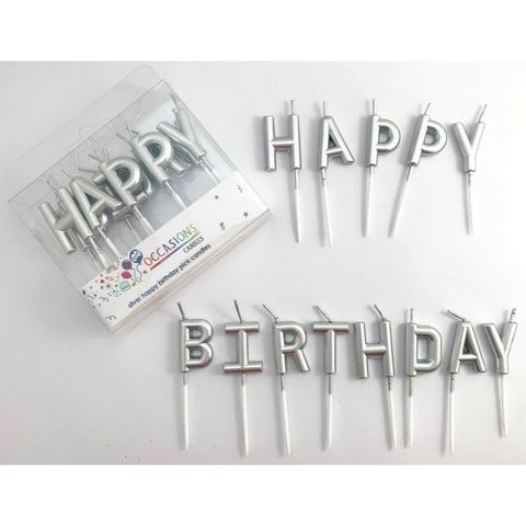 Candle Happy Birthday Pick Metallic Silver #442610