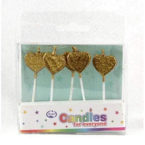 Candle Hearts Glitter Gold Pack of 5 #442552