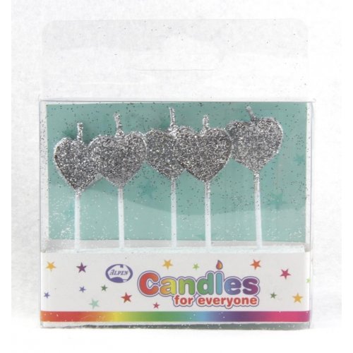 Candle Hearts Glitter Silver Pack of 5 #442553