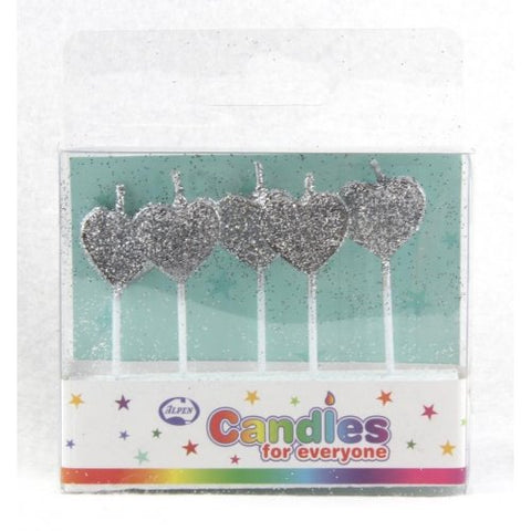 Candle Hearts Glitter Silver Pack of 5 #442553